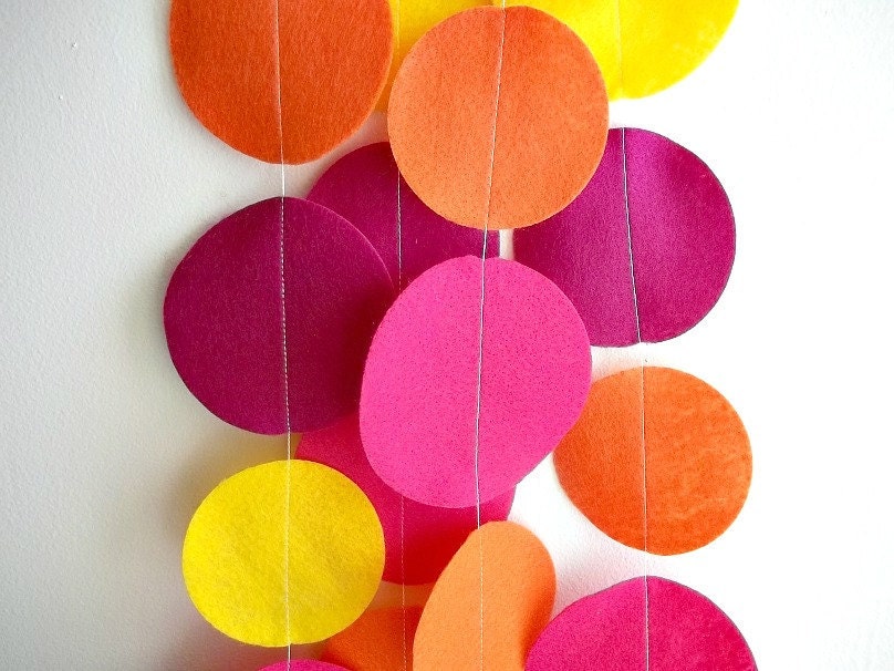 Felt Garland: Pink, Orange, and Yellow Circles 8 ft.