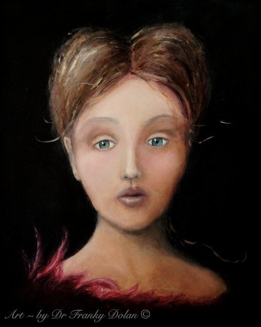 Young Lady Royal - 19x13 Fine Paper Large Print of Original Painting Award - Winning Fae Factory Steampunk Chic Eco Artist, Dr Franky Dolan