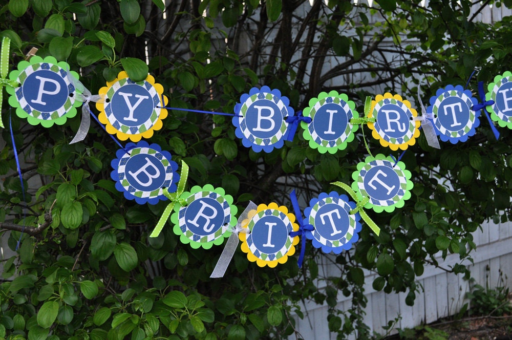 Argyle Birthday Banner - Boys Birthday Decorations - Argyle Golf Theme - Personalized Birthday Decorations