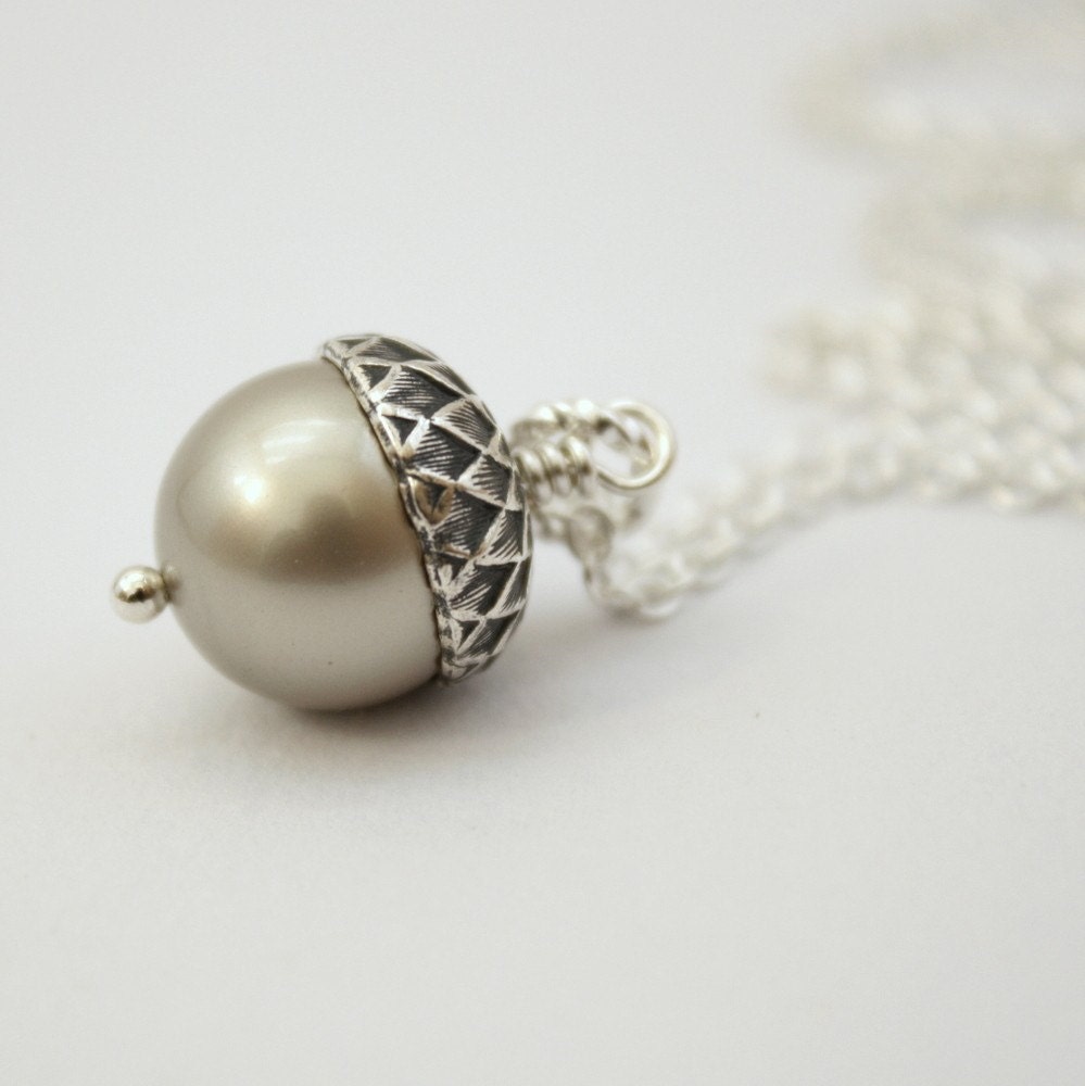 Acorn Necklace Acorn Pendant Silver Platinum Pearl