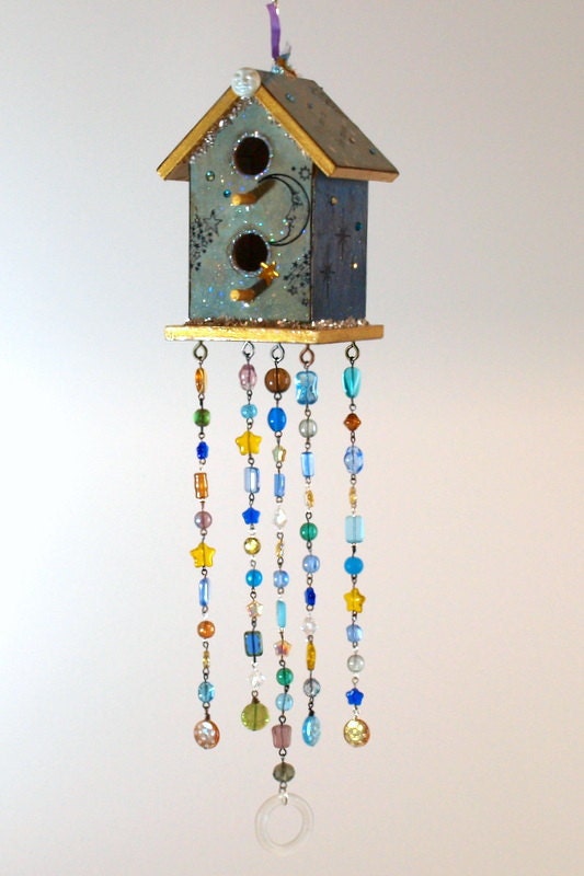 Suncatcher Celestial Birdhouse Suncatcher Beaded Bohemian Boho Outdoor Decor Garden Decor