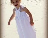 Little girls fancy beach flower girl white special occasion dress with matching headband or facsinator in sizes 18-24 mos, 2T,3T,4T
