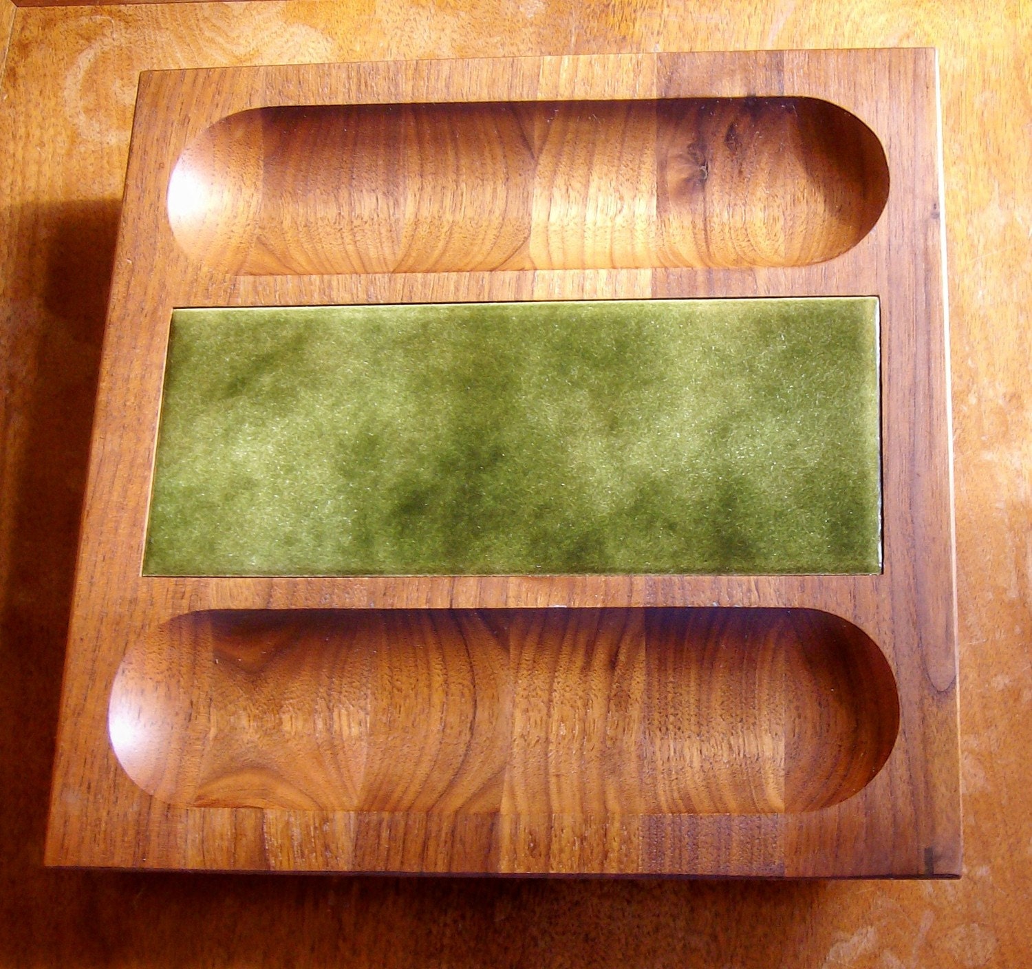 footed wood serving tray with moss green tile by BeyCor by vakvar