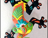 Gecko - Painted Metal Gecko Wall Decor - 24" Haitian Upcycled Metal Art -  M-401-GR-24
