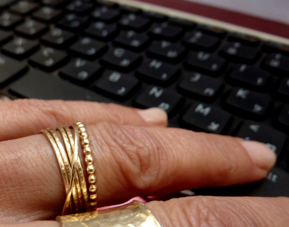Modern Stacking Gold Rings Handmade Set Of Two - Free Shipping