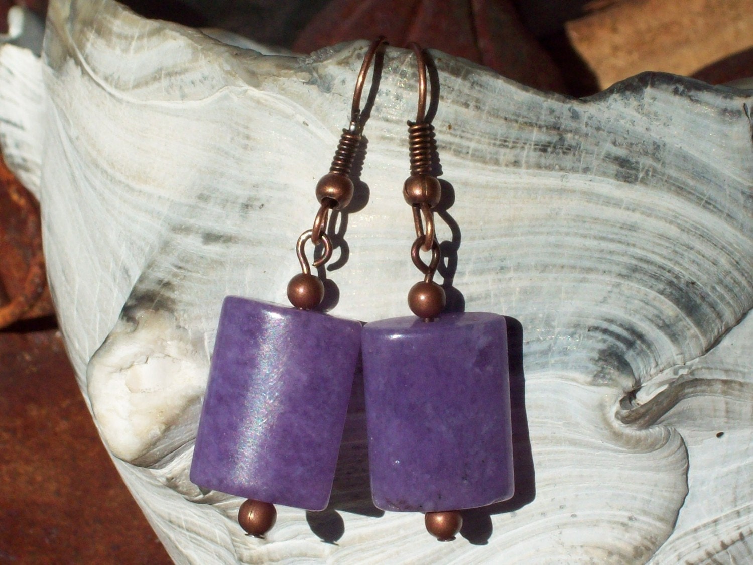 Life of the Party Earrings - copper and purple stone - SALE