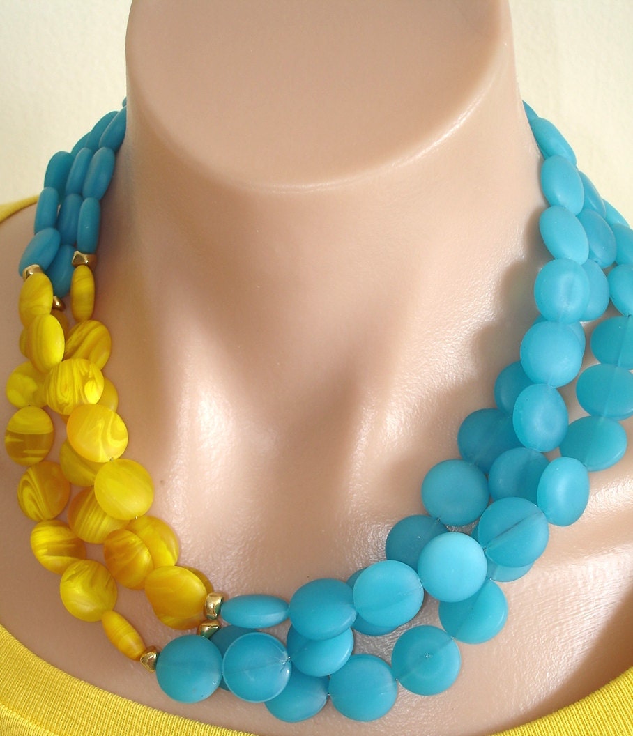 Items similar to Ashira 3 Strand Necklace with Turquoise Blue Beach Sea