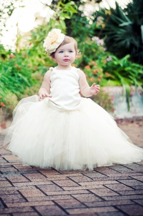 Ivory Flower Girl Dress with Train--Flower Color Extender or Veil----Perfect for Weddings---Little Lady