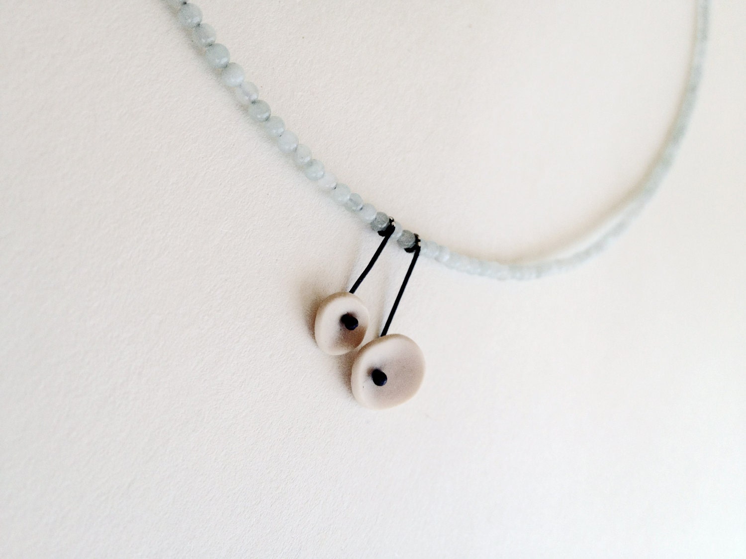 polymer clay minimal mecklace nO181. 'two lonely water lilies between amazonite' necklace