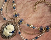 Lady Rebecca - Gold and Blue Byzantine Chainmail Cameo Necklace