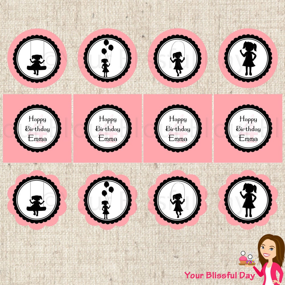PRINTABLE Girl Silhouette Party Circles (Personalized) Il_170x135