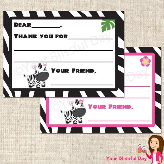 PRINTABLE Zebra Fill-in-the-Blank Thank You Cards (Boy or Girl) Il_570xn
