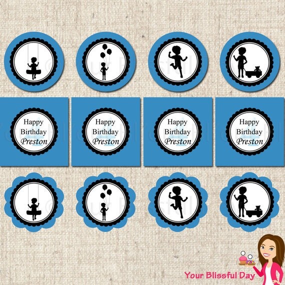 PRINTABLE Boy Silhouette Party Circles (Personalized) Il_570xn