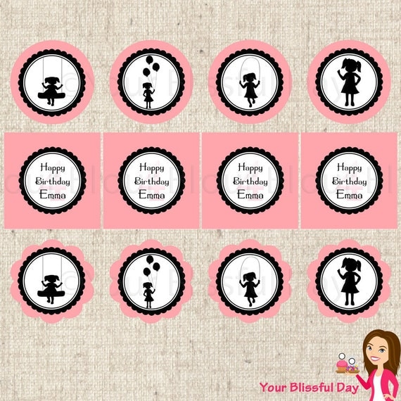 PRINTABLE Girl Silhouette Party Circles (Personalized) Il_570xn