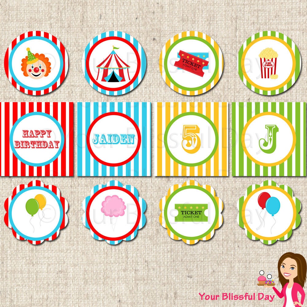 PRINTABLE Carnival Themed Party Circles (Personalized) Il_570xn