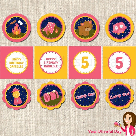 PRINTABLE Girl Camp Out Party Circles (Personalized) Il_570xn