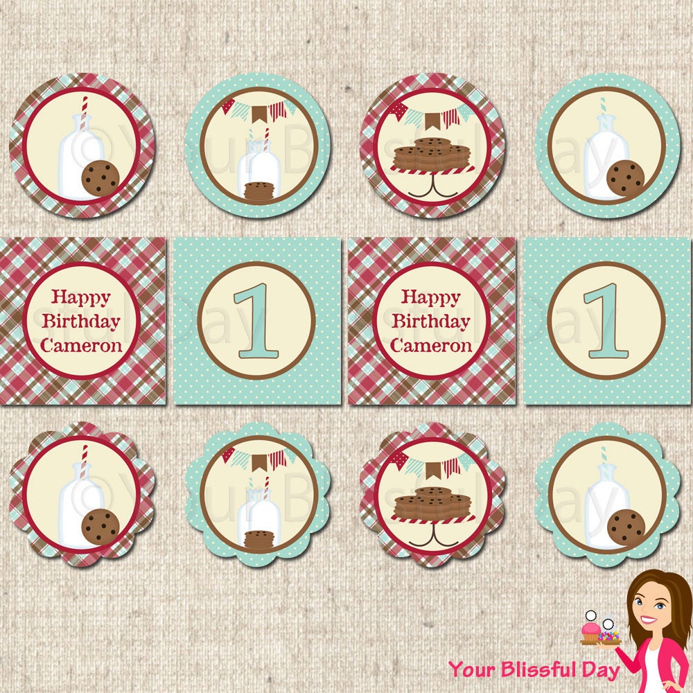 PRINTABLE Boy Milk & Cookies Party Circles (Personalized) Il_570xn