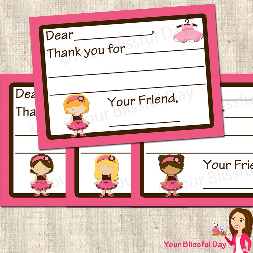 PRINTABLE Dress Up Girl Fill-in-the-Blank Thank You Cards (Character of your choice) Il_570xn