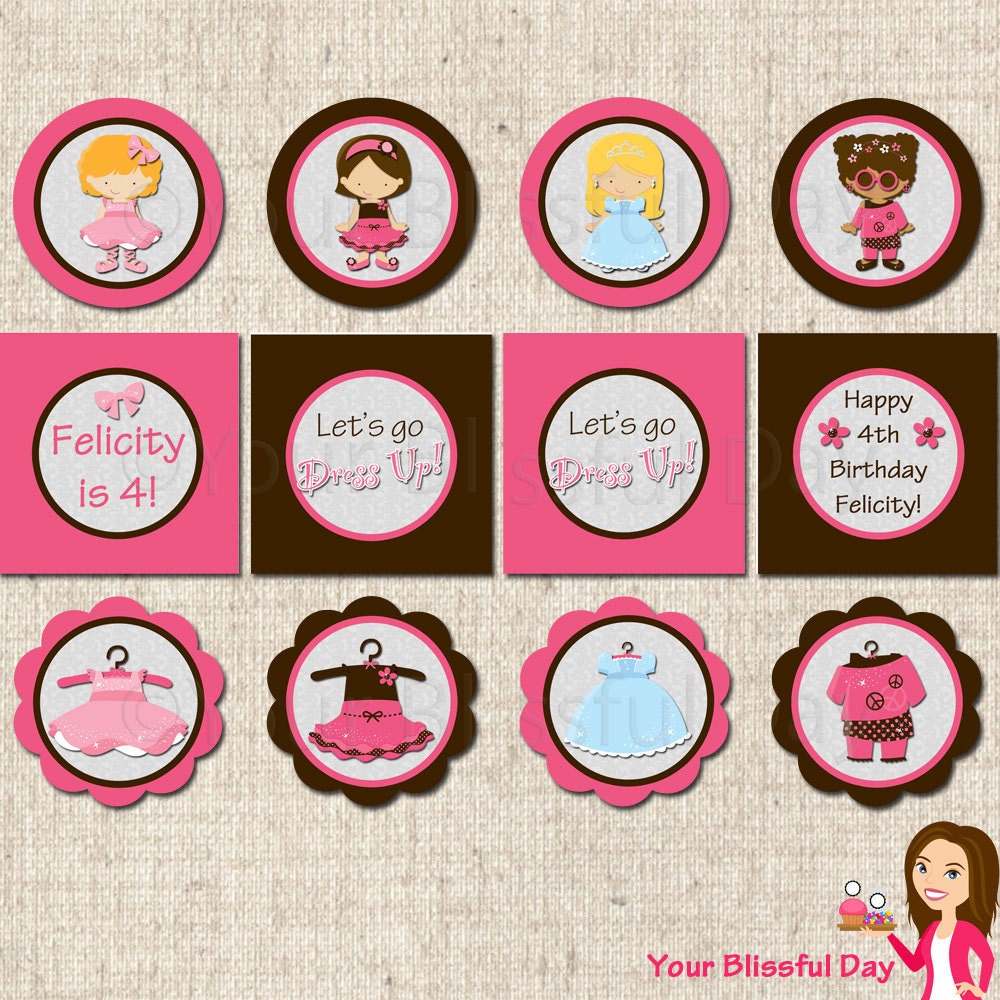 PRINTABLE Personalized Dress Up Girl Party Circles (Character of your choice) Il_570xn