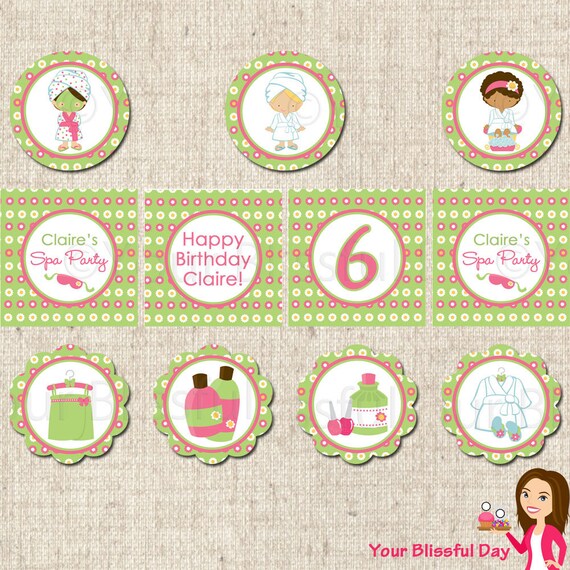PRINTABLE Girl Spa Party Circles (Character of your choice) Il_570xn