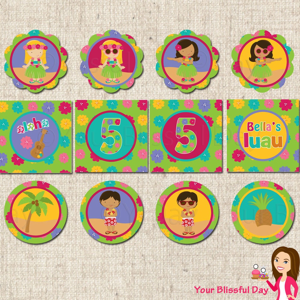 PRINTABLE Personalized Luau Party Circles (Character of your choice) Il_570xn
