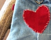 Flirty demin handbag, skirt purse OOAK handstitched heart