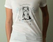 Yorkshire Terrier Design Women's Embellished Crew Neck T-shirt in White, Black and Blue