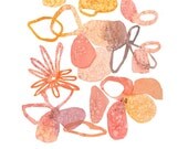 Original Watercolor Painting Composition II floral forms in rose smoke pink home decor spring - LouiseArtStudio