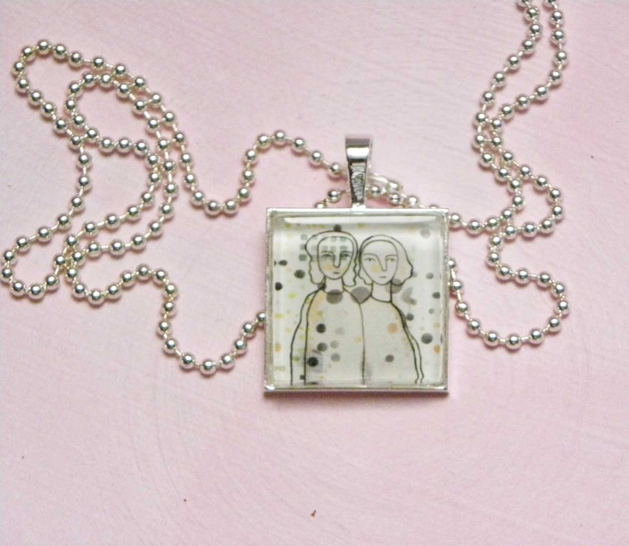 Pendant Wearable Art mother and daughter necklace  sisters natural look white spring mom gift