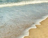Beach Photography  wall art blue water aqua sand relax beige seashore photo white bright sunny home décor horizon 8x12 Along The Ocean Edge
