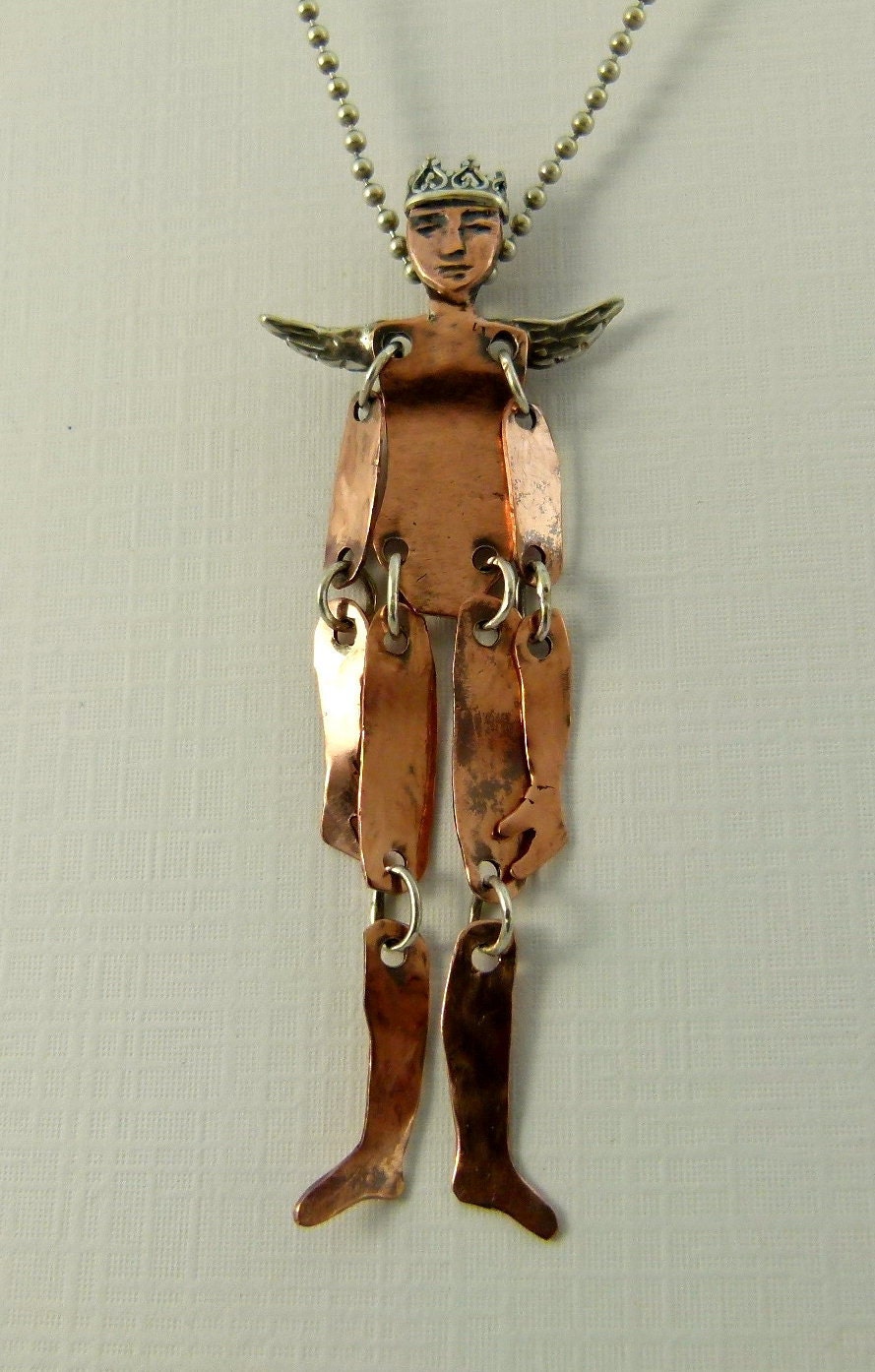 Angel Cindy Is Connected - Art Jewelry Pendant - Up Cycled Sterling, Copper, And PMC - 771