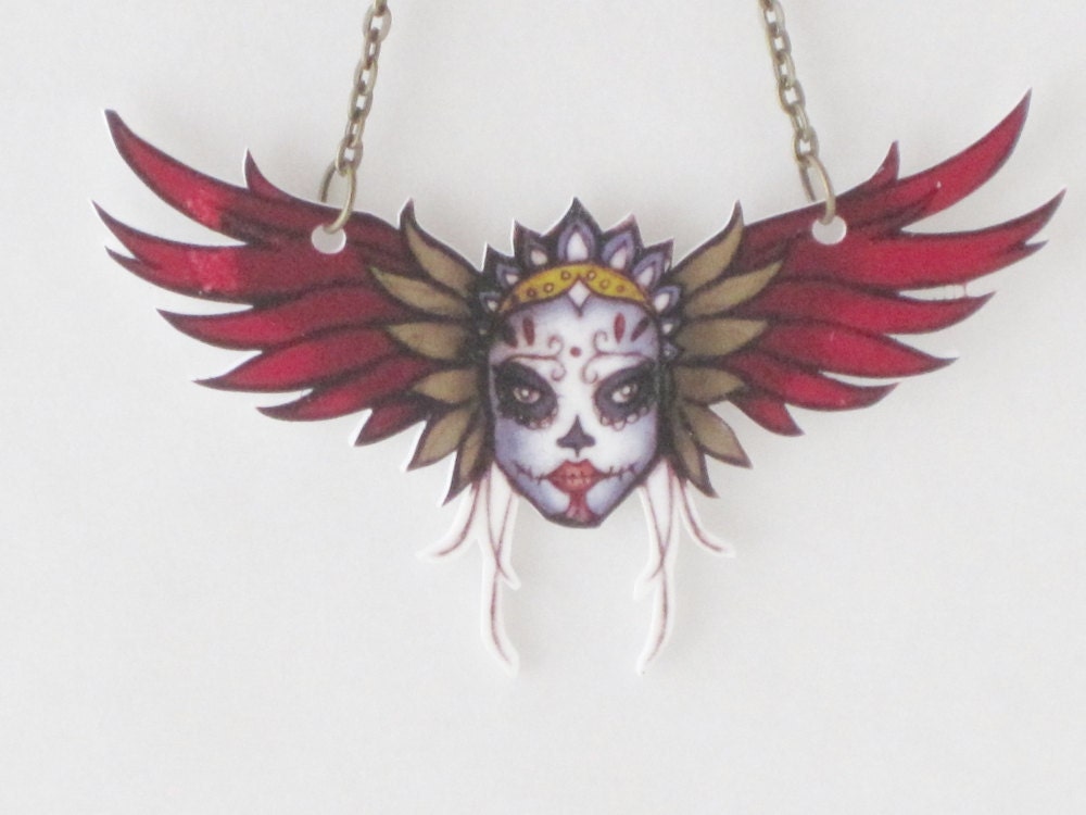 sugar skull wings original art jewelry shrink plastic acrylic