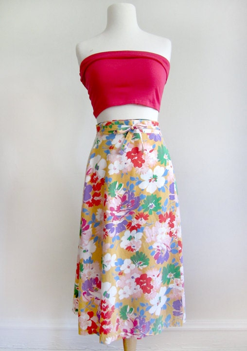 70s Wrap Around Floral skirt very flattering wrap around style/SALE