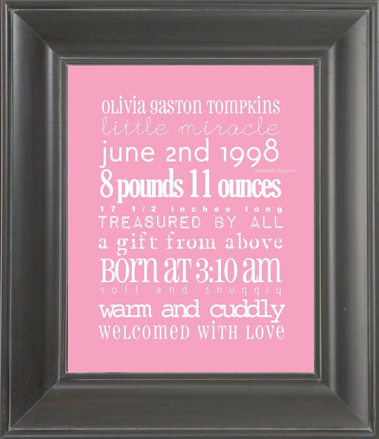 8x10 New Baby Nursery Decor Birth Newborn Adoption Announcement Name Date Print . Bespoke Artisan Custom Personalized Subway Art Poster