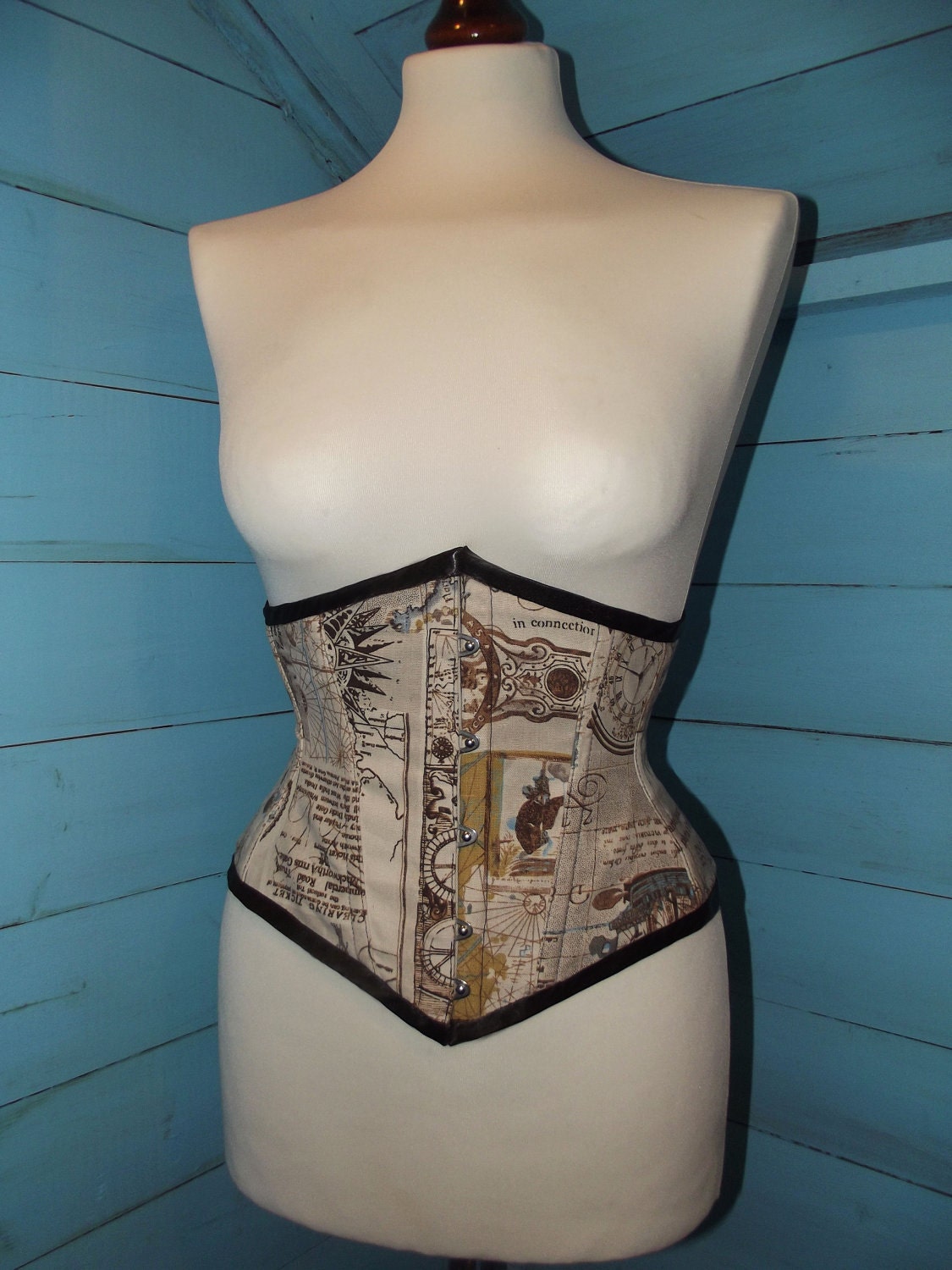 Steampunk map print underbust corset