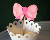 Polka Dot Princess Bow Tie Baby Shower Cupcake Toppers / Cake Toppers / Mini Cupcake Toppers / Centerpieces