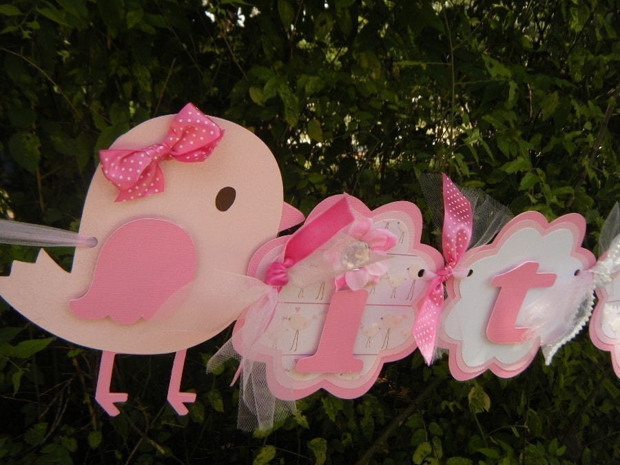Sweet Tweets Birdie Its a Girl BANNER in Pink and White