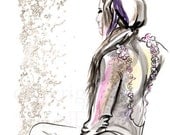 Watercolor Fashion Original painting, feminine, lace, couture, vintage style, women, romantic