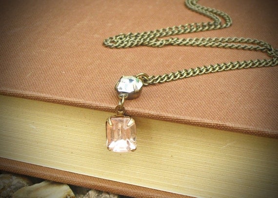 Vintage Rhinestone Necklace, Blush, Pink, Peach, by rewelliott on Etsy