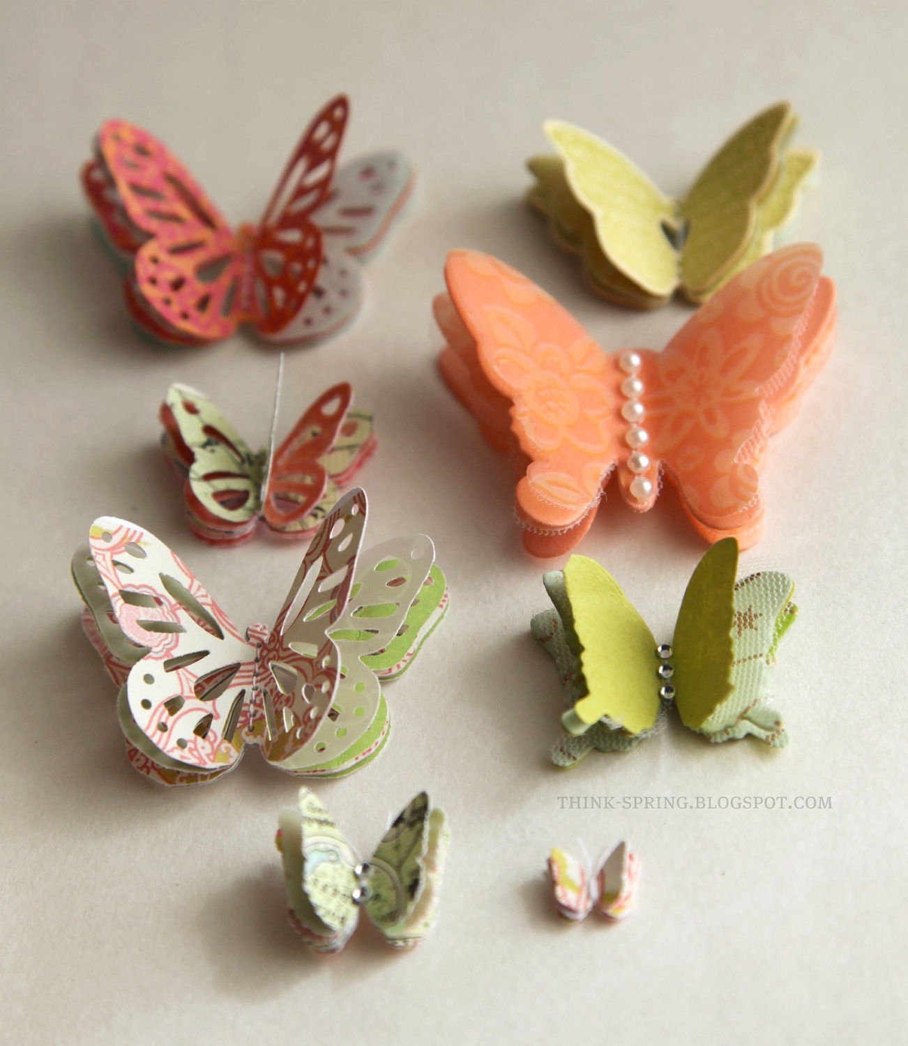 Self-adhesive embellished butteflies - GREEN/PEACH