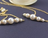 Bridal Jewelry SET Gold Pearl and Swarovski Crystal Bracelet and Necklace BRIDE Wedding Bridesmaid Bridal Shower Birthday Christmas Gift