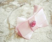 Bow Satin Headband in Pink - Satin Bow Tie Women's headband-Skinny Headband with Large Satin Bow - French Chic-Shabby chic