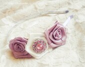 Flower Satin Headband in Lilac and White - Skinny Headband with Satin Flowers -Shabby chic Bridesmaids headband
