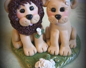 Wedding Cake Topper, Lion and Lioness, Custom Lion Polymer Clay Wedding/Anniversary Keepsake - trinasclaycreations