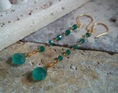 Green Onyx Vermeil Wire Wrapped Earrings, Green Gemstone Earrings, Rosary Bead Chain