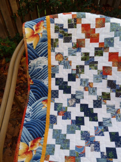 Sale Quilt - Wallhanging or Lap Quilt Blue, White, Yellow, Orange