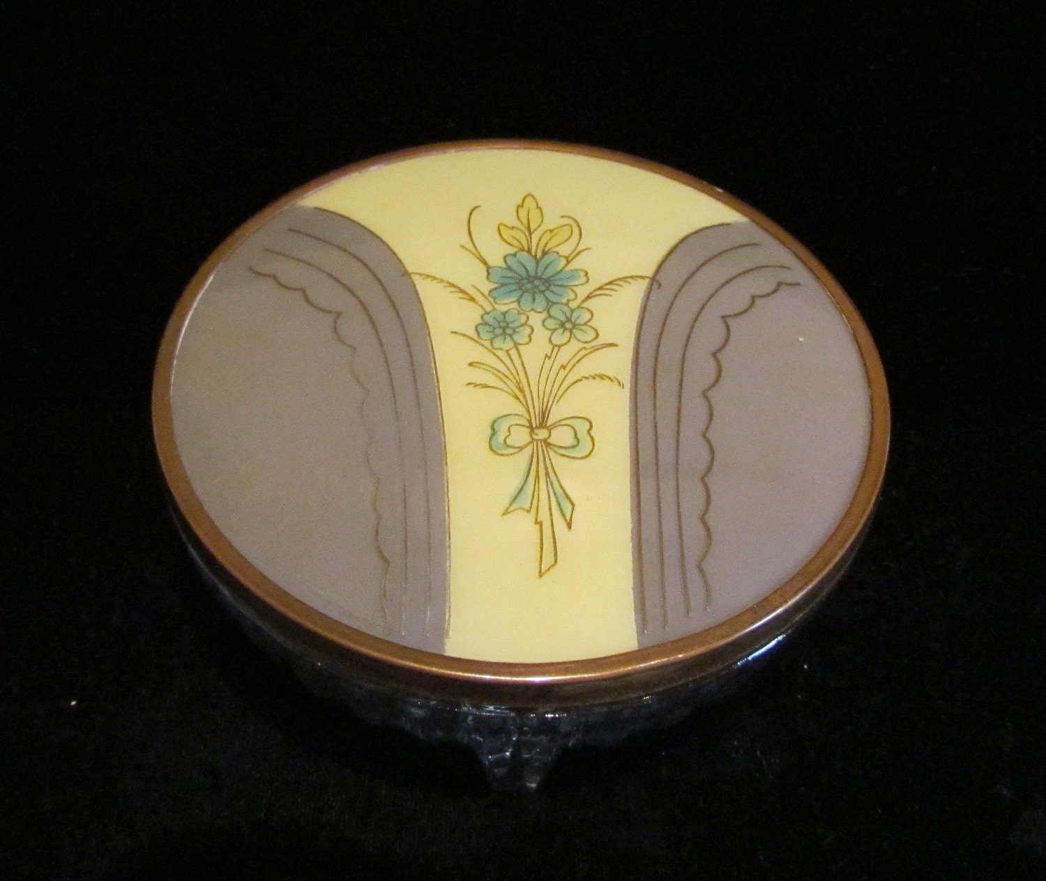 Vintage Powder Jar 1940's Powder Jar Celluloid & Glass Powder Jar Art Deco Powder Jar Vintage Powder Box Excellent Condition
