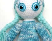 Crochet doll soft toy blue white turquoise kids children