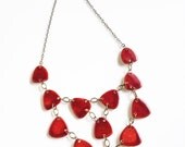 Handmade porcelain Statement necklace jewelry bib in deep red glaze