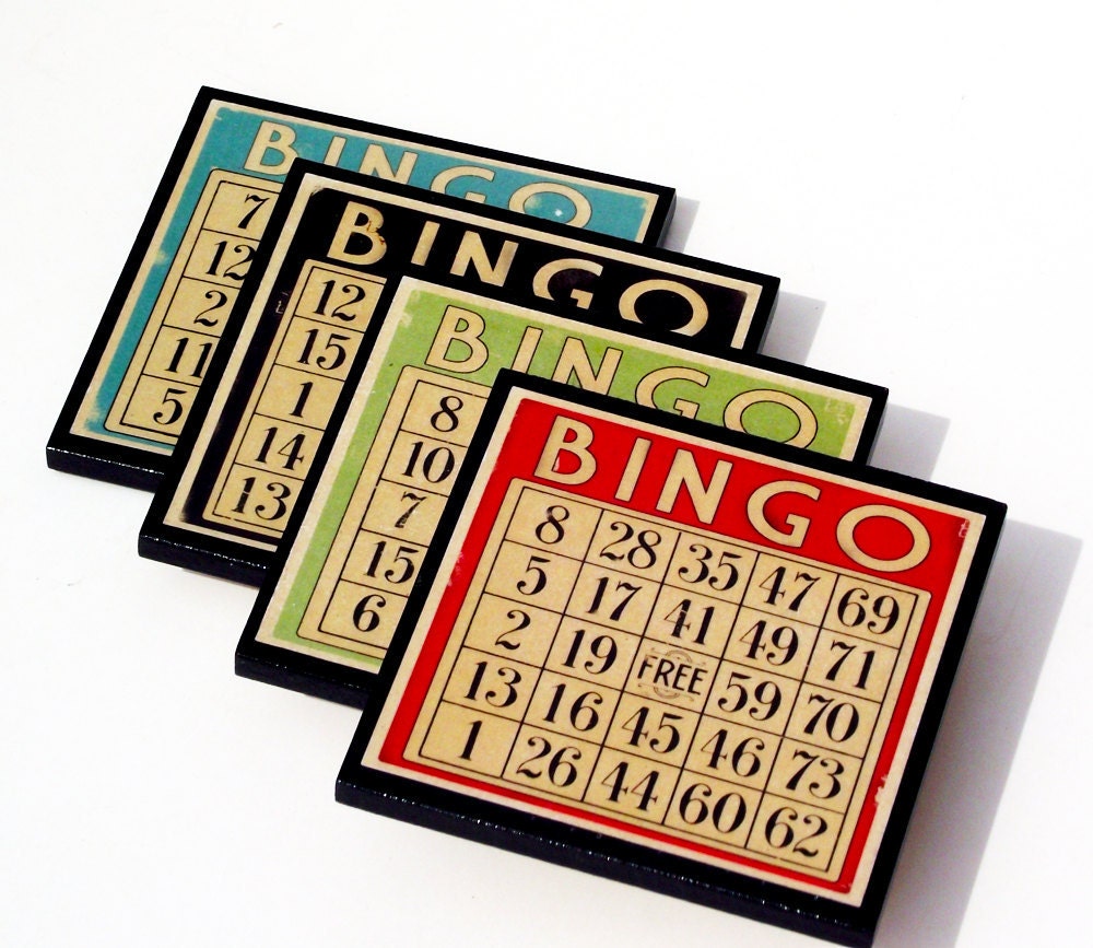 Retro Bingo Card Coaster Set Game Night Tabletop Vintage Style Decor